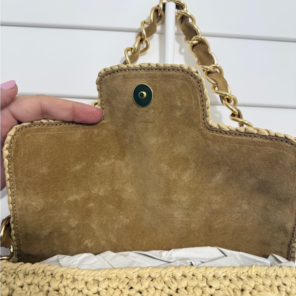 120% Lino Elegant Tan Woven Raffia Shoulder Bag - Picture 3 of 8
